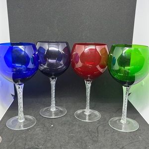 Vintage Balloon Wine Glasses Cocktail Goblets Clear Twisted Stems Hand Blown